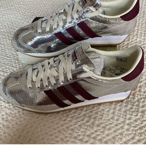 Adidas Women's Metallic Silver and Maroon Sneakers